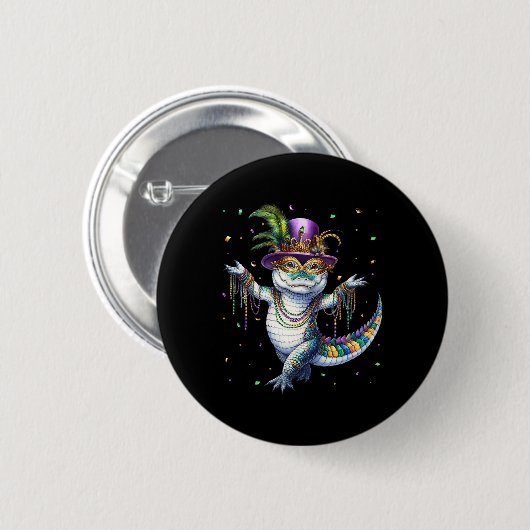 Funny Mardigator Mardi Gras Alligator Tanzkarn Button (Vorne & Hinten)
