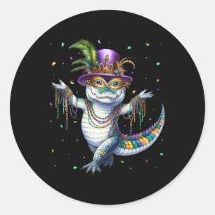 Funny Mardigator Mardi Gras Alligator Tanzkarn Runder Aufkleber