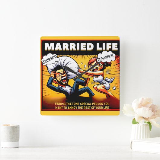 Funny Marriage Anniversary Anpassbares Geschenk Quadratische Wanduhr (Zuhause)
