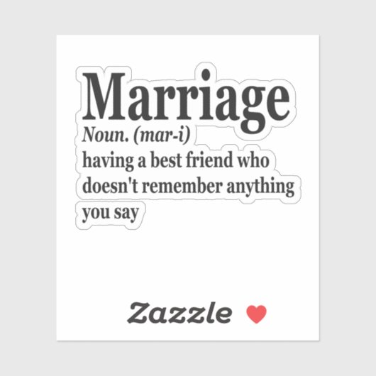 Funny Marriage Definition Ehepaar Ehemann-Geschenk Aufkleber (Blatt)