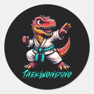 Funny Martial Arts Karate Taekwondo Dino Tier Cu Runder Aufkleber