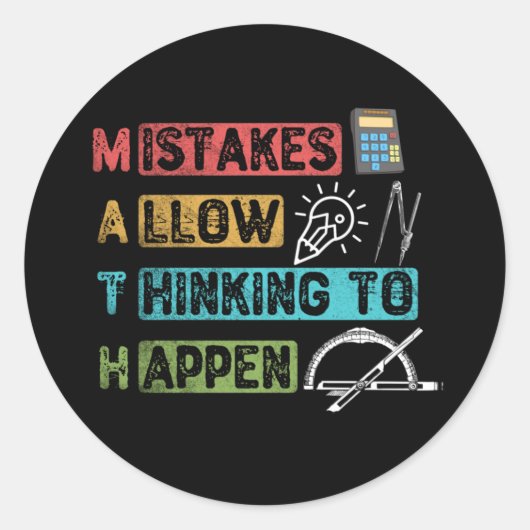 Funny Math. Mistakes Allow Thinking To Happen Runder Aufkleber (Vorderseite)