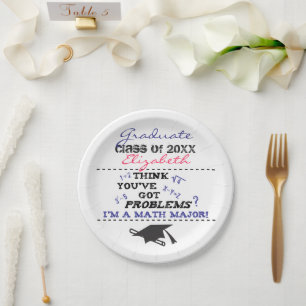 Funny Mathe Major Abschluss PINK Name Paper Plate Pappteller