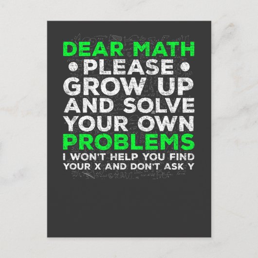 Funny Mathe Problems School Mathematics Kämpfe Postkarte (Vorderseite)