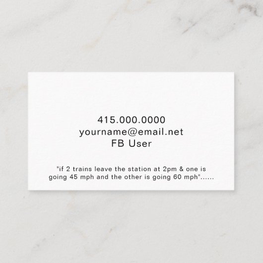 Funny Mathe Tutor oder Lehrerplatz Wurzel von Hühn Visitenkarte (Rückseite)