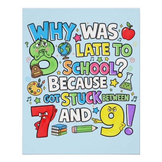 Funny Maths Poster for Kids UK Classroom Numbers (Vorderseite)