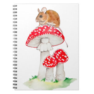 Funny Maus auf einer Fliege agarisch, Aquarell Notizblock