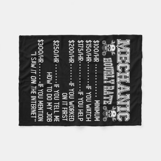 Funny Mechanic Hourly Rate Joke Design  Fleecedecke (Vorderseite (Horizontal))