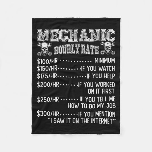 Funny Mechanic Hourly Rate Joke Design  Fleecedecke (Vorderseite)