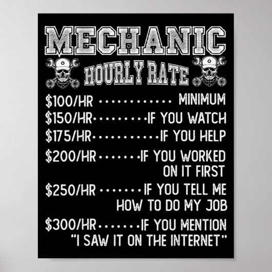 Funny Mechanic Hourly Rate Joke Design  Poster (Vorne)