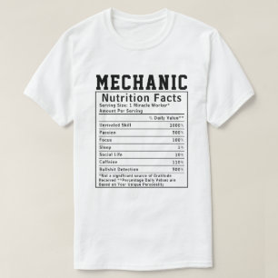 Funny Mechanic Nutrition Facts Techniker Auto T-Shirt