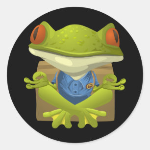 Funny Meditating Frog Cartoon Runder Aufkleber