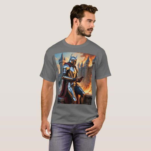 Funny Medival Knight On Phone T-Shirt (Vorne ganz)