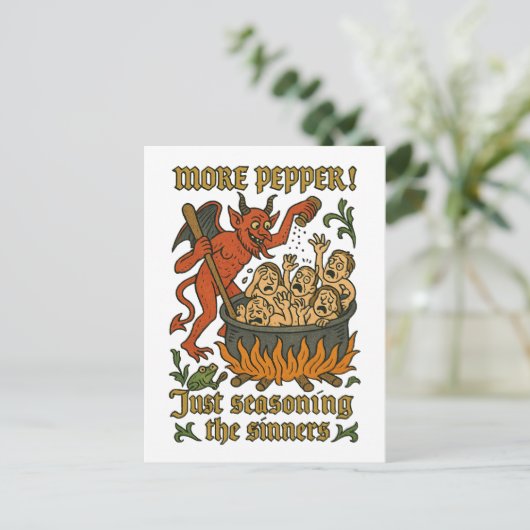 Funny Medival Meme Devil Cartoon Halloween Postkarte (Stehend Vorderseite)