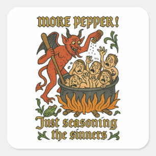 Funny Medival Meme Devil Cartoon Halloween Quadratischer Aufkleber