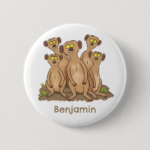 Funny meerkat Cartoon Illustration Button