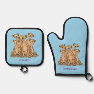 Funny meerkat Cartoon Illustration Ofenhandschuh & Topflappen-Set