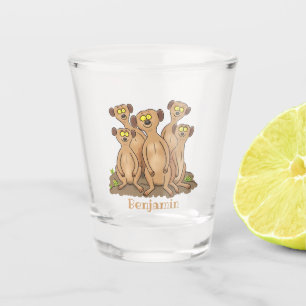 Funny meerkat family cartoon illustration schnapsglas