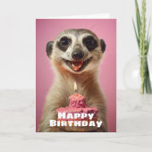 Funny Meerkat mit Candle Cake - Happy Birthday Karte (Vorderseite)