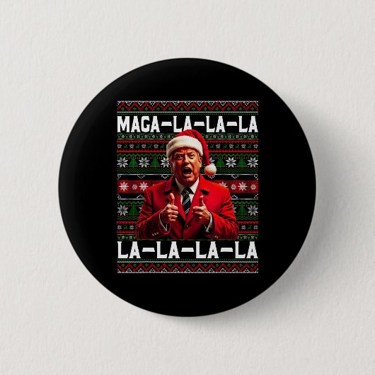 Funny Mega-la-la-Trump Weihnachtsmannmütze Ugly We Button (Vorderseite)