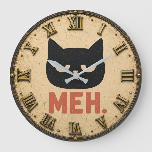Funny Meh Cat Große Wanduhr (Vorderseite)