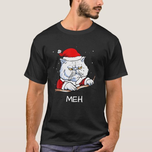 Funny Meh Chat mit Weihnachtsmannmütze Cat Liebhab T-Shirt (Vorderseite)