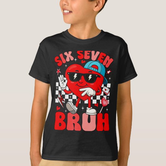 Funny Meme 6 7 Six Seven Bruh Valentine Heart Men T-Shirt (Vorderseite)