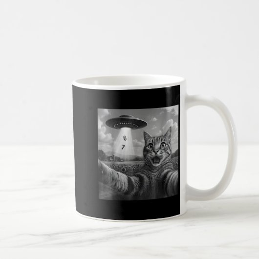 Funny Meme Cat Selfie Six Seven Retro Cat 67 Anima Kaffeetasse (Rechts)