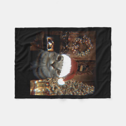 Funny Meme Cat Taking A Selfie Christmas Xmas Ligh Fleecedecke (Vorderseite (Horizontal))