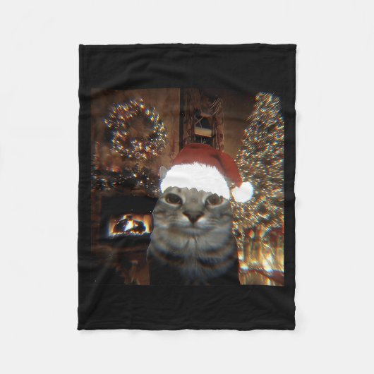 Funny Meme Cat Taking A Selfie Christmas Xmas Ligh Fleecedecke (Vorderseite)