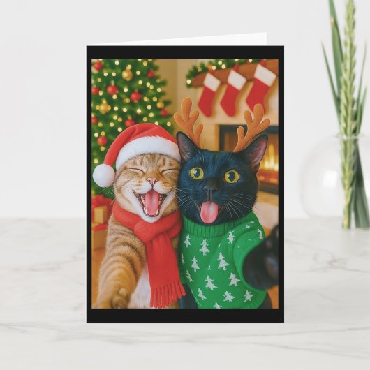 Funny Meme Cat Taking A Selfie Christmas Xmas Ligh Karte (Vorderseite)