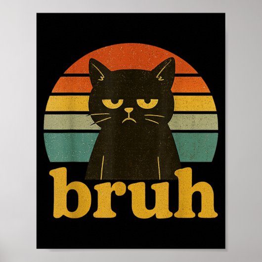Funny Meme Saying Bruh Retro Cat  Poster (Vorne)