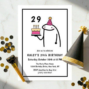 Funny Meme Simple Black & White 29. Geburtstag Einladung
