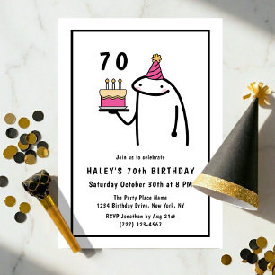 Funny Meme Simple Black & White 70. Geburtstag Einladung