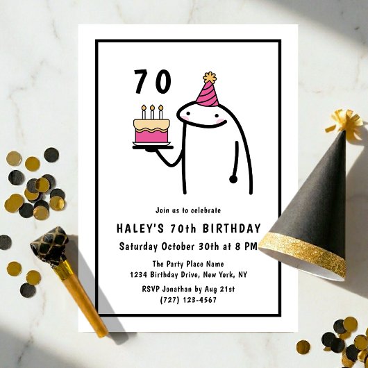 Funny Meme Simple Black & White 70. Geburtstag Einladung