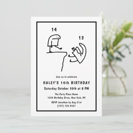 Funny Meme Spaß Einfach Schwarz-weiß 14. Geburtsta Einladung (Stehend Vorderseite)