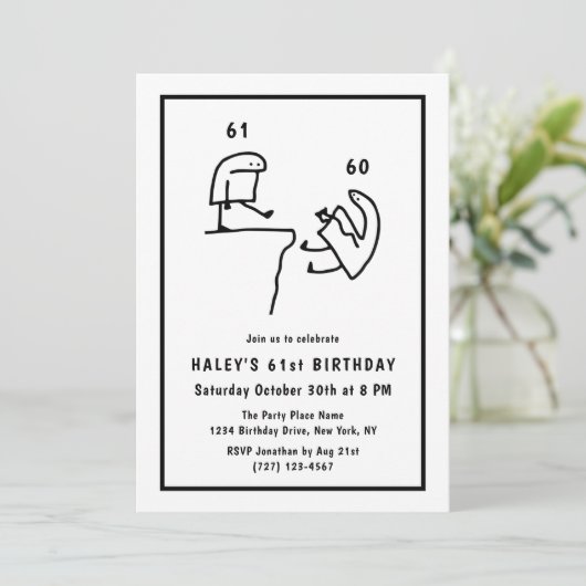 Funny Meme Spaß Einfach Schwarz-weiß 61. Geburtsta Einladung (Stehend Vorderseite)
