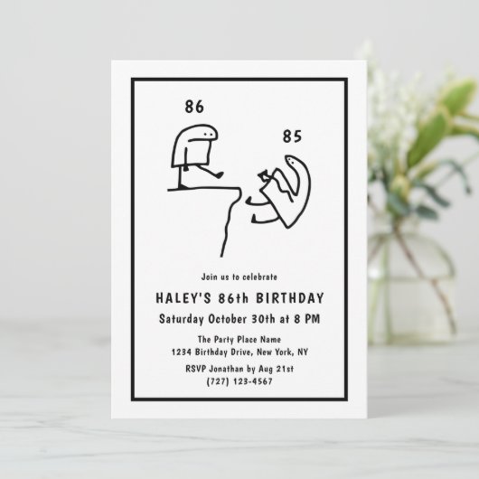 Funny Meme Spaß Einfach Schwarz-weiß 86. Geburtsta Einladung (Stehend Vorderseite)