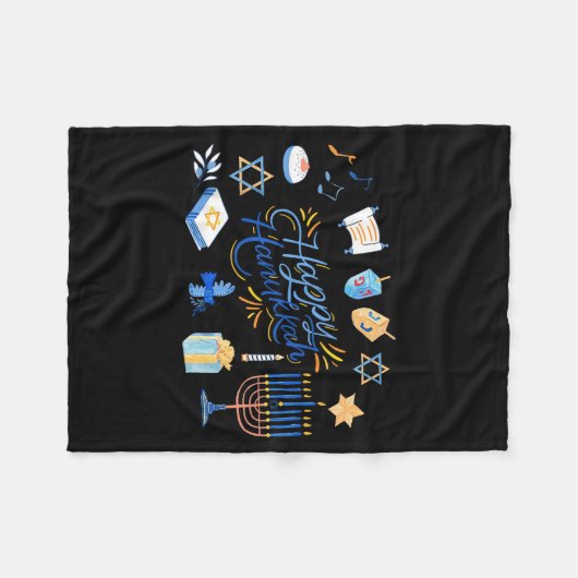 Funny Menorah Hanukkah 2025 Meowzel Chanukah Jewis Fleecedecke (Vorderseite (Horizontal))