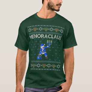 Funny Menorah Santa Claus Dabing Ugly Hanukkah Swe T-Shirt
