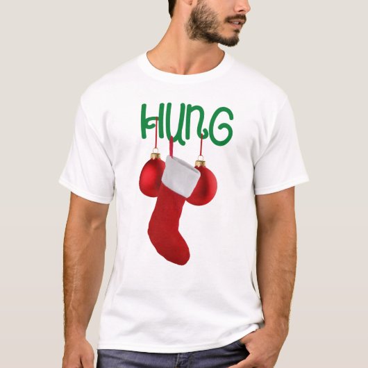 Funny Men's Hung Weihnachts-Strumpf und Balls T-Shirt (Vorderseite)