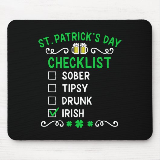 Funny Mens St Patricks Day Betrunken Mousepad (Vorne)