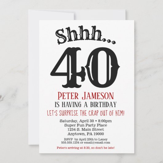 Funny Men's Surprise Party Einladung Schwarz-weiß (Vorderseite)