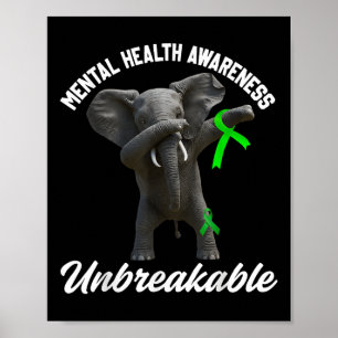 Funny Mental Health Awareness Unzerbrechlich Elefa Poster