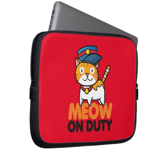 Funny Meow auf Duty-Laptop-Ärmel Laptopschutzhülle (Vorne Rechts)