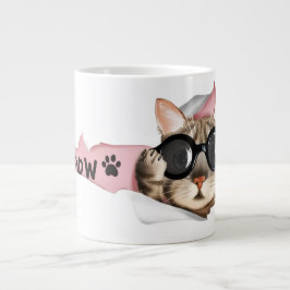 Funny “Meow” Cat with Glasses Design Jumbo-Tasse