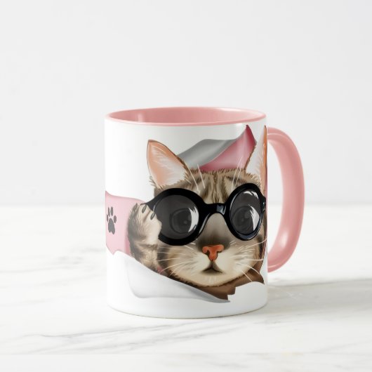 Funny “Meow” Cat with Glasses Design Tasse (VorderseiteRechts)