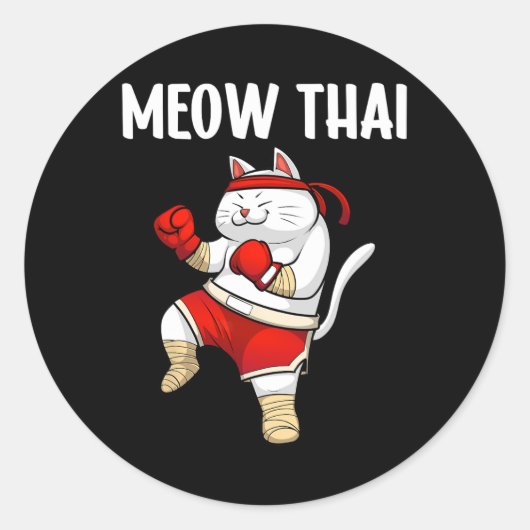 Funny Meow Thai Design Männer Frauen Muay Thai Box Runder Aufkleber (Vorderseite)