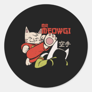 Funny Meowgi Karate Cat Meow Design Männer Frauen Runder Aufkleber