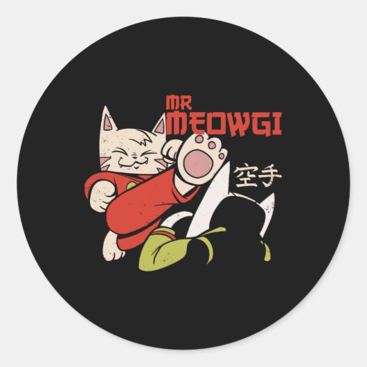 Funny Meowgi Karate Cat Meow Design Männer Frauen Runder Aufkleber (Vorderseite)